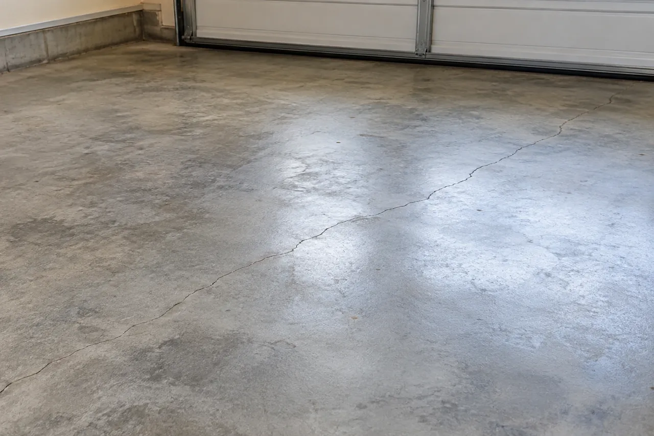 Hairline crack in a garage slab in Round Rock
