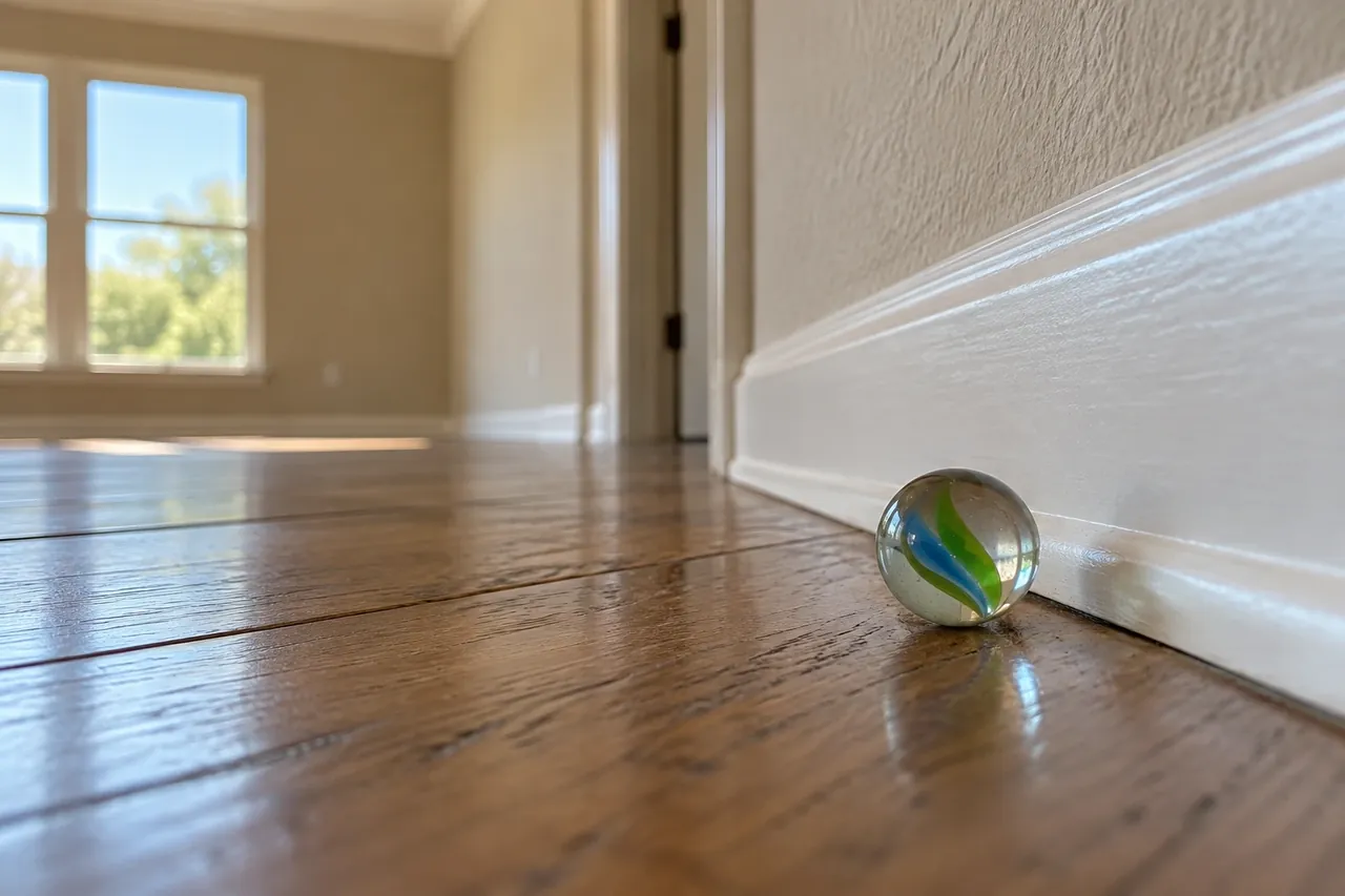 Sloping wood floor in a home that needs leveling