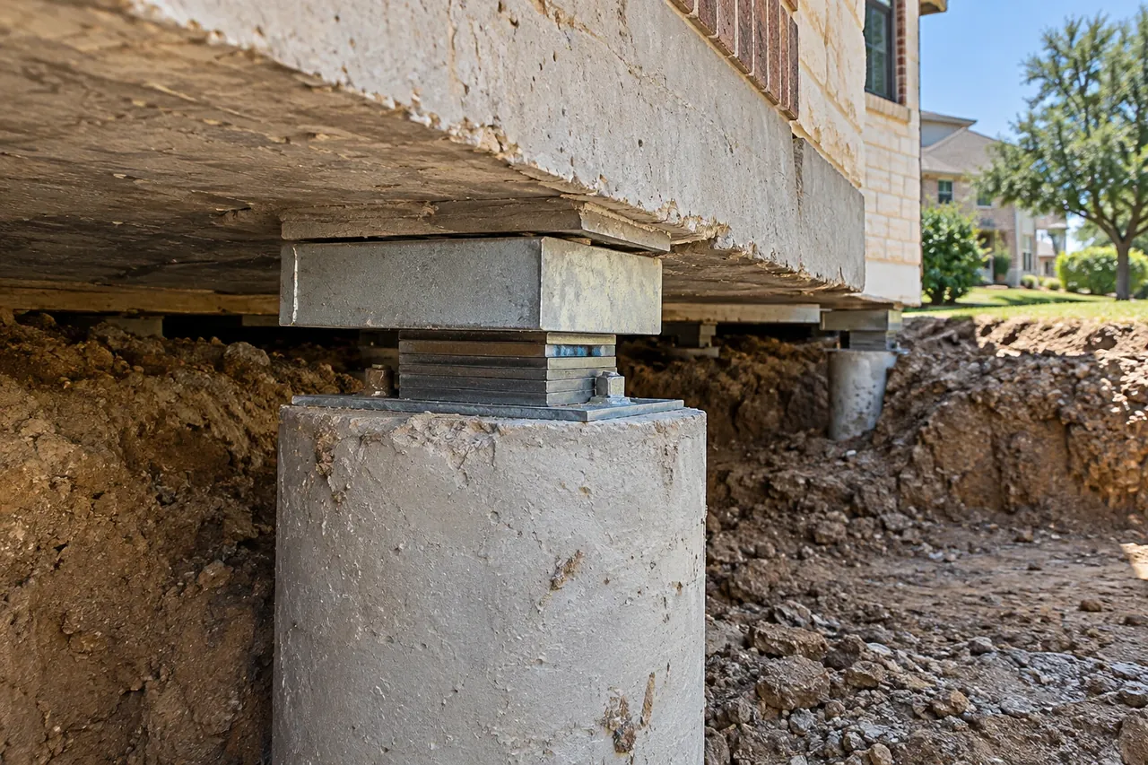 Steel shims and cap on a finished foundation pier
