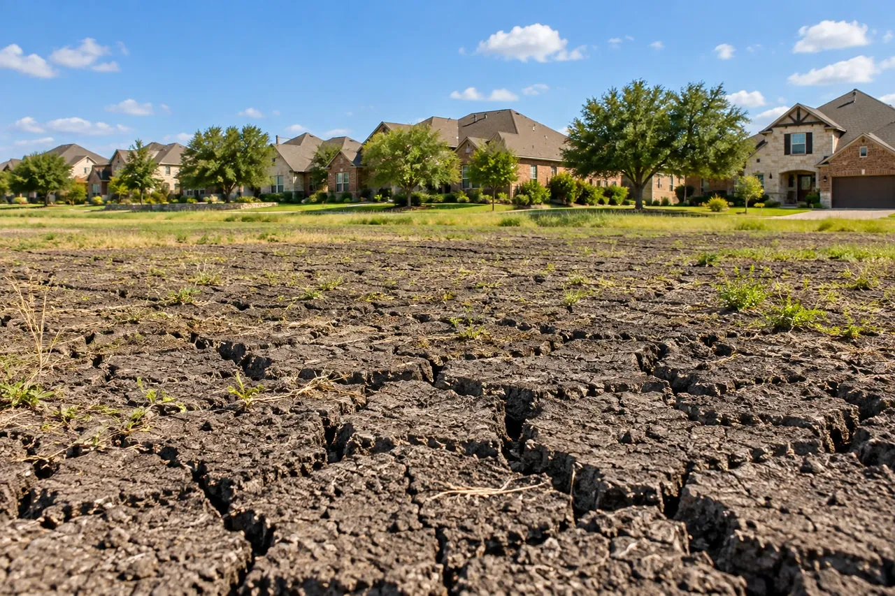 Drought cracks in black Blackland Prairie clay near Round Rock